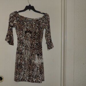 Veronica M Snakeskin Reptile Print Slinky Bell Sleeve Dress Sz XS & S